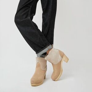 No. 6 Pull On Shearling Clog  Suede Boot in Bone w/Box